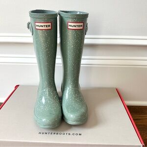 HUNTER Spearmint Little Kids Giant Glitter Speckle Rain Boots 12